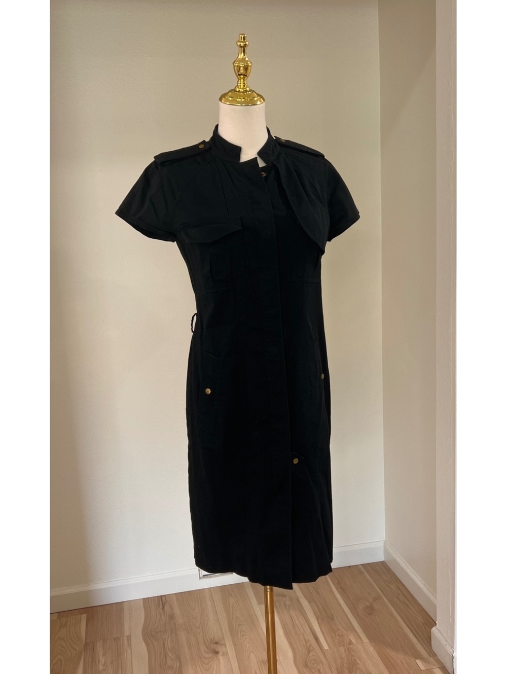 Calvin Klein Black Military Utility Snap Front Safari Dress 6
